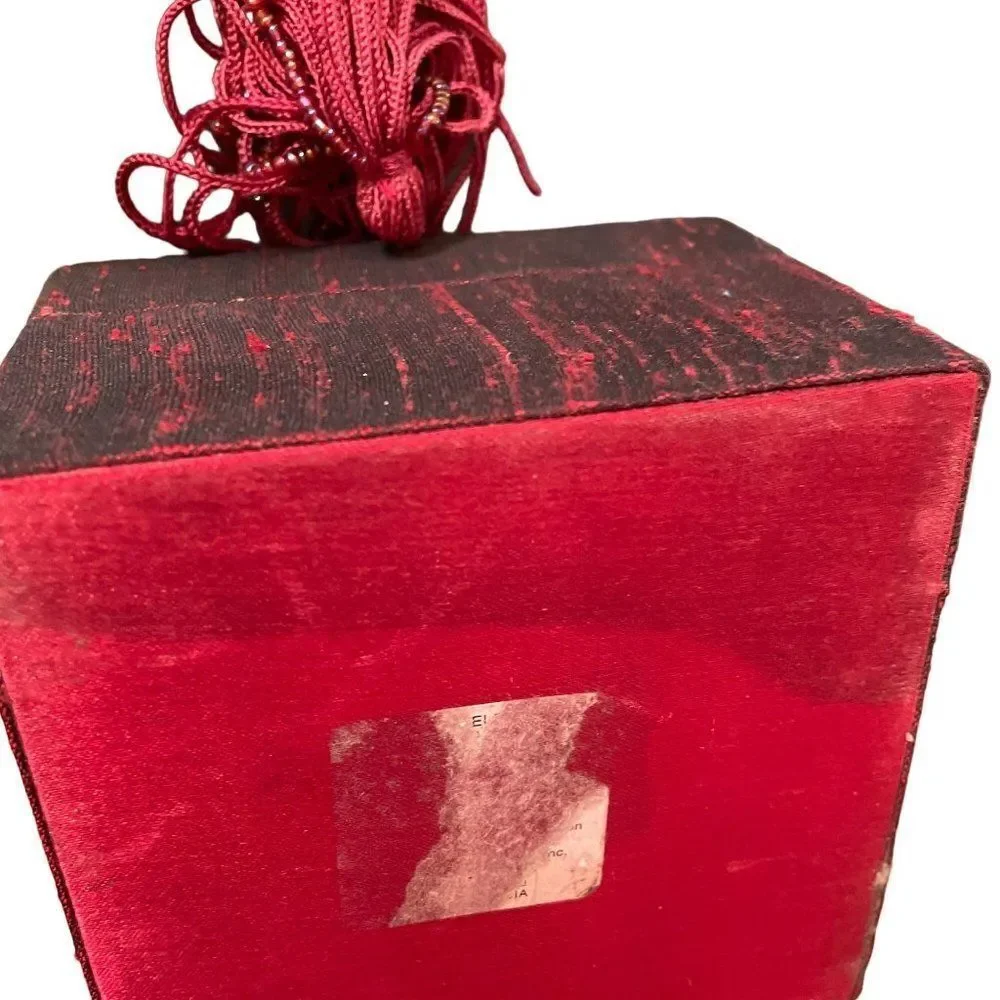Vintage Red Jewelry Box with bead and tassel 4 x 4 x 3 mirror & removable insert